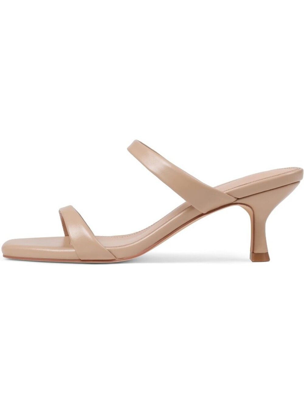 Women's Nude Square Open Toe Two Strap Kitten Fashion Low Sandals Sandals